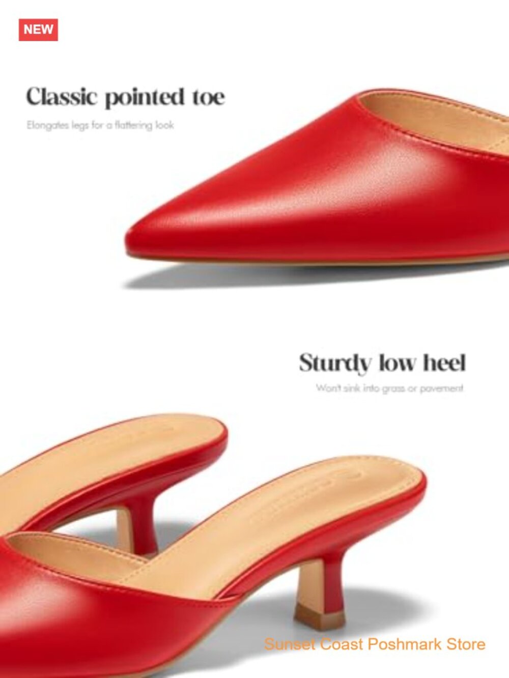 Womens Kitten Heels Mules Closed Pointed Toe Slip On Backless Dress Shoes Faux - Picture 5 of 7